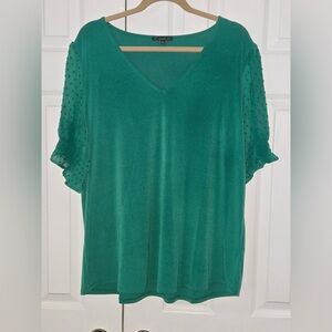 Adrianna Papell Teal V-Neck Blouse